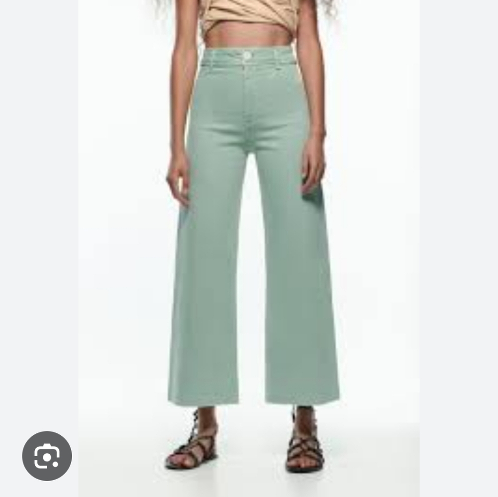 High-Rise Wide-Leg Pants in Sage Green